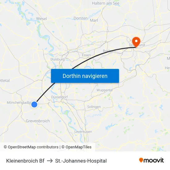 Kleinenbroich Bf to St.-Johannes-Hospital map
