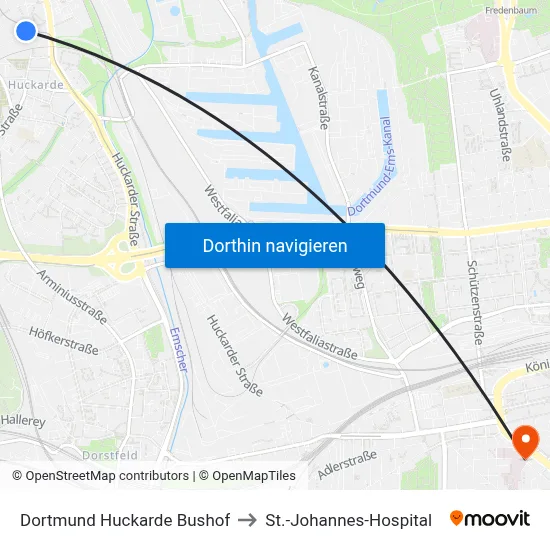 Dortmund Huckarde Bushof to St.-Johannes-Hospital map