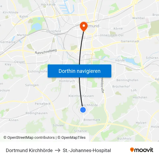 Dortmund Kirchhörde to St.-Johannes-Hospital map