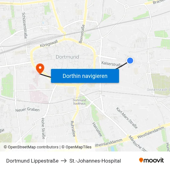Dortmund Lippestraße to St.-Johannes-Hospital map