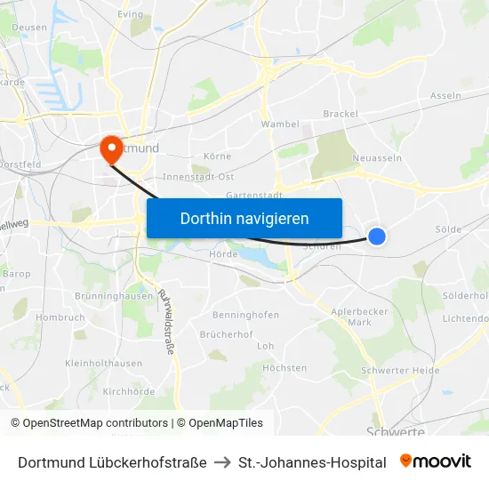Dortmund Lübckerhofstraße to St.-Johannes-Hospital map