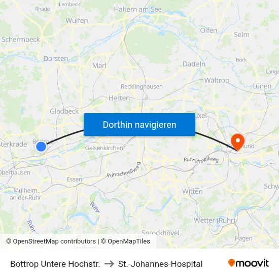 Bottrop Untere Hochstr. to St.-Johannes-Hospital map