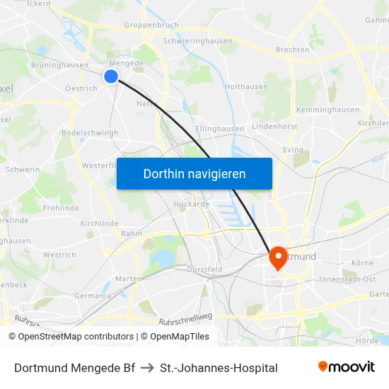 Dortmund Mengede Bf to St.-Johannes-Hospital map