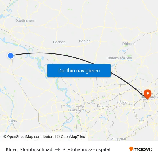 Kleve, Sternbuschbad to St.-Johannes-Hospital map