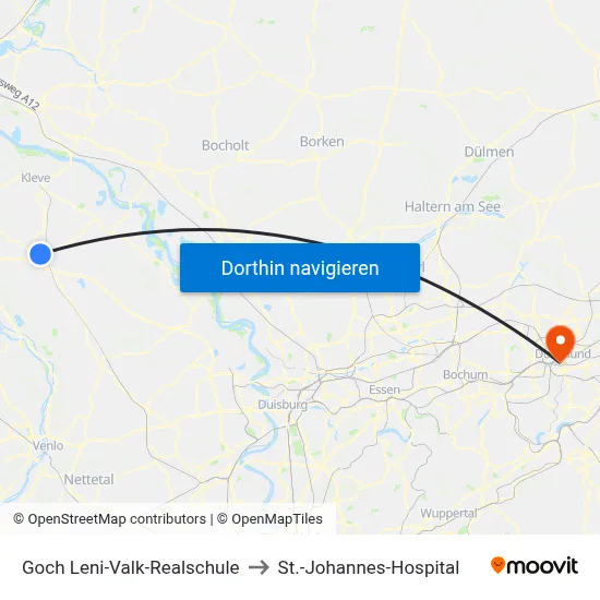 Goch Leni-Valk-Realschule to St.-Johannes-Hospital map