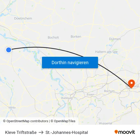 Kleve Triftstraße to St.-Johannes-Hospital map