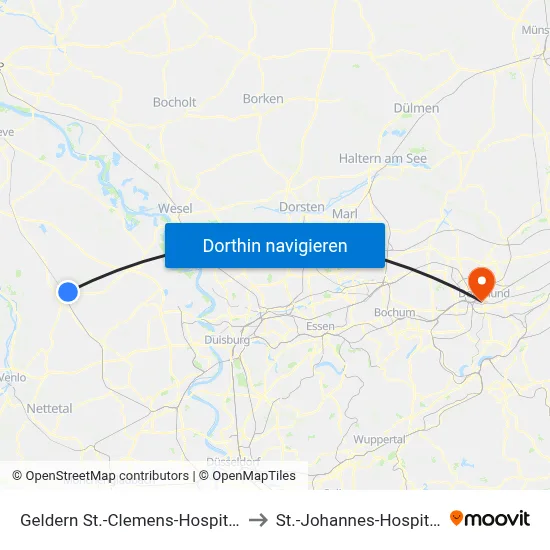 Geldern St.-Clemens-Hospital to St.-Johannes-Hospital map