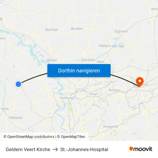 Geldern Veert Kirche to St.-Johannes-Hospital map