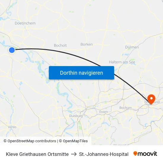 Kleve Griethausen Ortsmitte to St.-Johannes-Hospital map