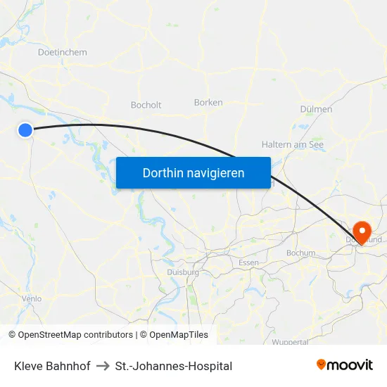 Kleve Bahnhof to St.-Johannes-Hospital map