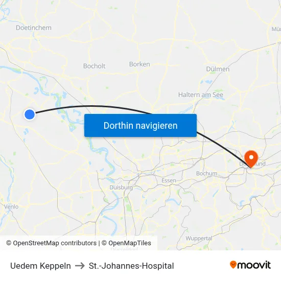 Uedem Keppeln to St.-Johannes-Hospital map