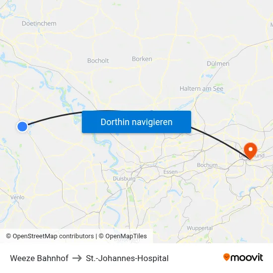 Weeze Bahnhof to St.-Johannes-Hospital map