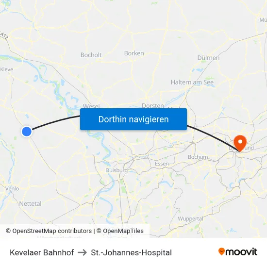 Kevelaer Bahnhof to St.-Johannes-Hospital map
