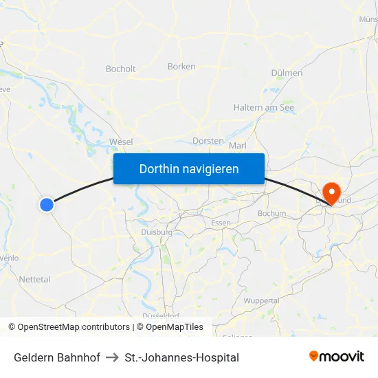 Geldern Bahnhof to St.-Johannes-Hospital map