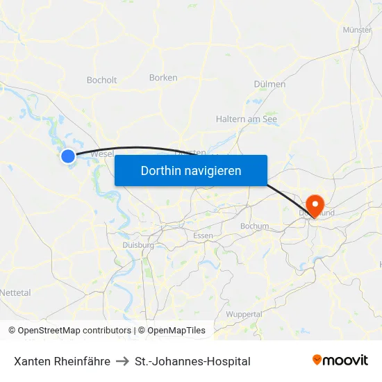 Xanten Rheinfähre to St.-Johannes-Hospital map