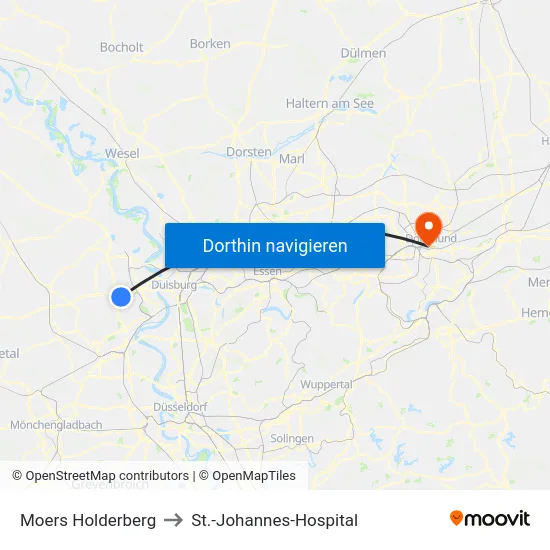 Moers Holderberg to St.-Johannes-Hospital map