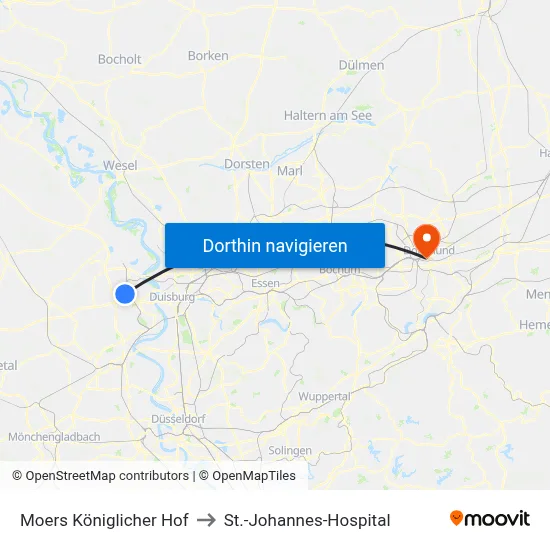 Moers Königlicher Hof to St.-Johannes-Hospital map