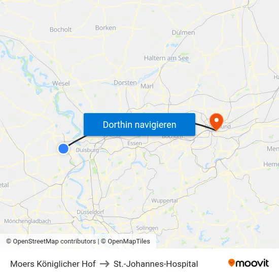 Moers Königlicher Hof to St.-Johannes-Hospital map