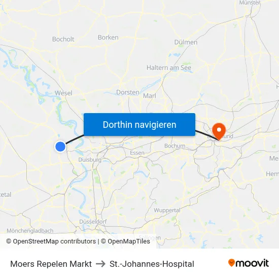 Moers Repelen Markt to St.-Johannes-Hospital map