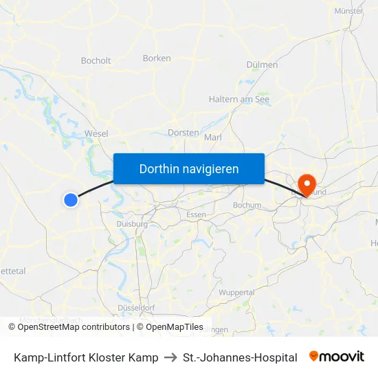 Kamp-Lintfort Kloster Kamp to St.-Johannes-Hospital map