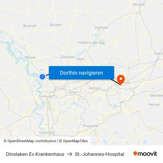 Dinslaken Ev.Krankenhaus to St.-Johannes-Hospital map