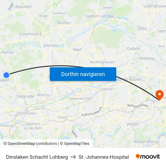 Dinslaken Schacht Lohberg to St.-Johannes-Hospital map