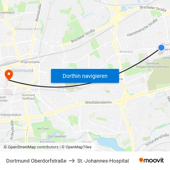 Dortmund Oberdorfstraße to St.-Johannes-Hospital map