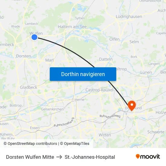 Dorsten Wulfen Mitte to St.-Johannes-Hospital map