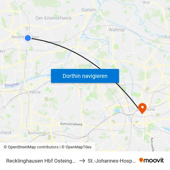 Recklinghausen Hbf Osteingang to St.-Johannes-Hospital map