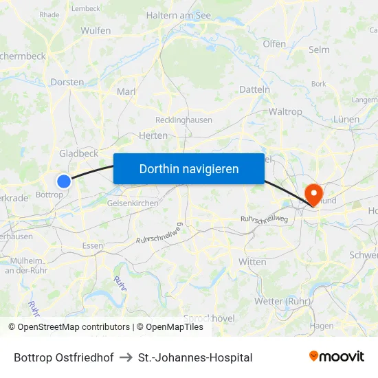 Bottrop Ostfriedhof to St.-Johannes-Hospital map