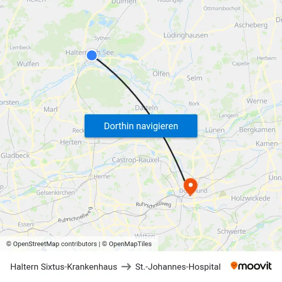Haltern Sixtus-Krankenhaus to St.-Johannes-Hospital map
