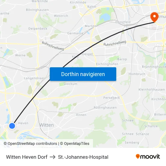 Witten Heven Dorf to St.-Johannes-Hospital map