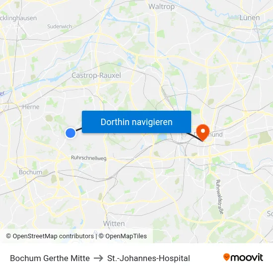 Bochum Gerthe Mitte to St.-Johannes-Hospital map