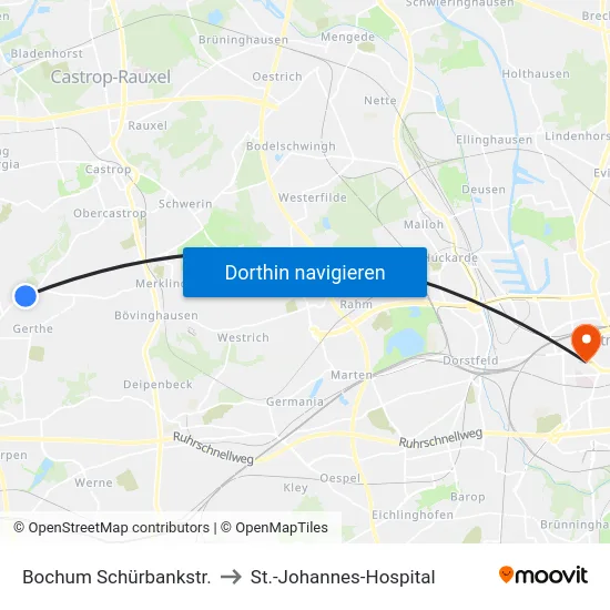 Bochum Schürbankstr. to St.-Johannes-Hospital map