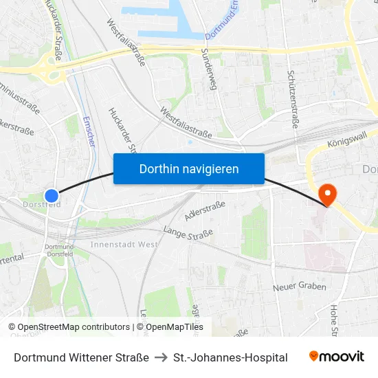 Dortmund Wittener Straße to St.-Johannes-Hospital map