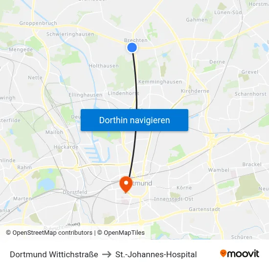 Dortmund Wittichstraße to St.-Johannes-Hospital map