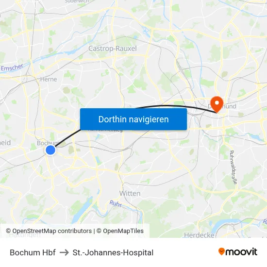 Bochum Hbf to St.-Johannes-Hospital map