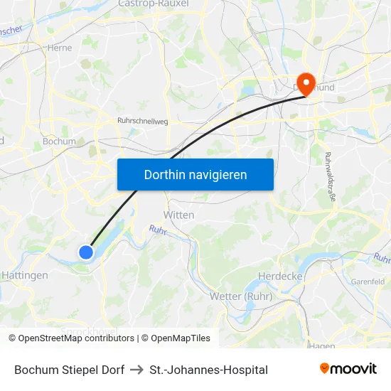 Bochum Stiepel Dorf to St.-Johannes-Hospital map