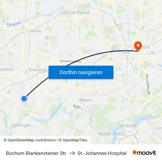 Bochum Blankensteiner Str. to St.-Johannes-Hospital map