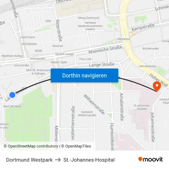 Dortmund Westpark to St.-Johannes-Hospital map