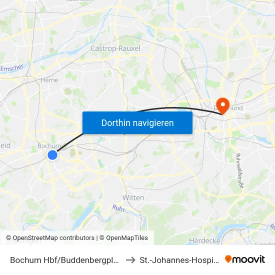 Bochum Hbf/Buddenbergplatz to St.-Johannes-Hospital map