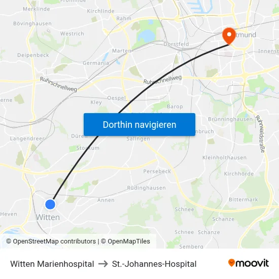 Witten Marienhospital to St.-Johannes-Hospital map