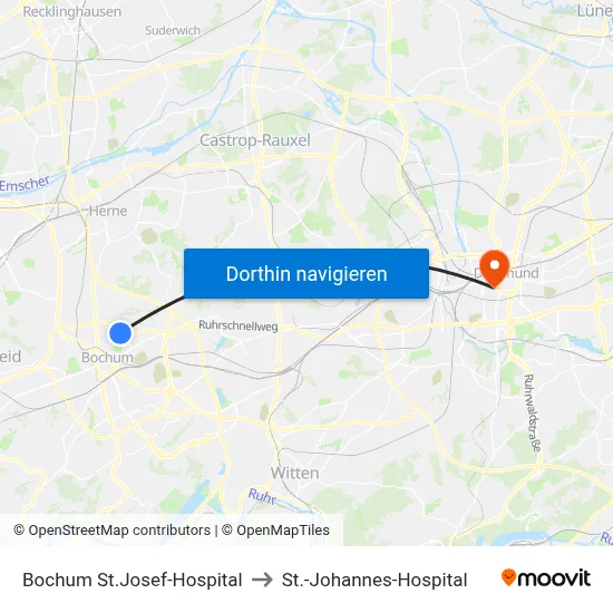 Bochum St.Josef-Hospital to St.-Johannes-Hospital map