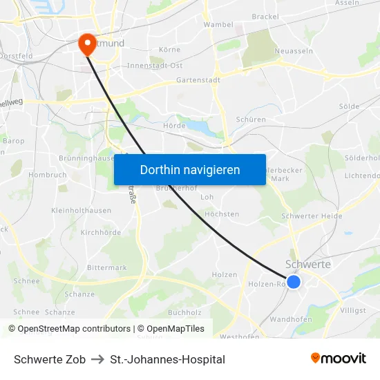 Schwerte Zob to St.-Johannes-Hospital map