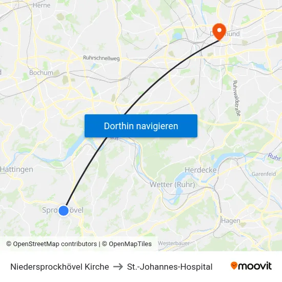 Niedersprockhövel Kirche to St.-Johannes-Hospital map