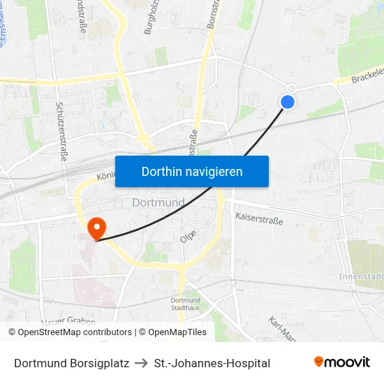 Dortmund Borsigplatz to St.-Johannes-Hospital map