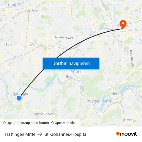 Hattingen Mitte to St.-Johannes-Hospital map