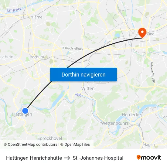 Hattingen Henrichshütte to St.-Johannes-Hospital map