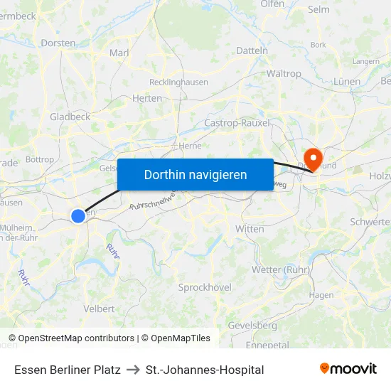 Essen Berliner Platz to St.-Johannes-Hospital map