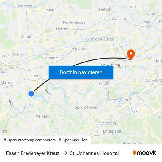 Essen Bredeneyer Kreuz to St.-Johannes-Hospital map